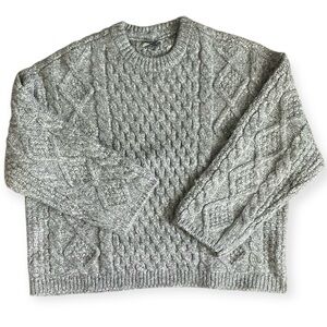 American Eagle Fisherman Sweater Wool blend Chunky Cable Knit Gray mens XL cozy
